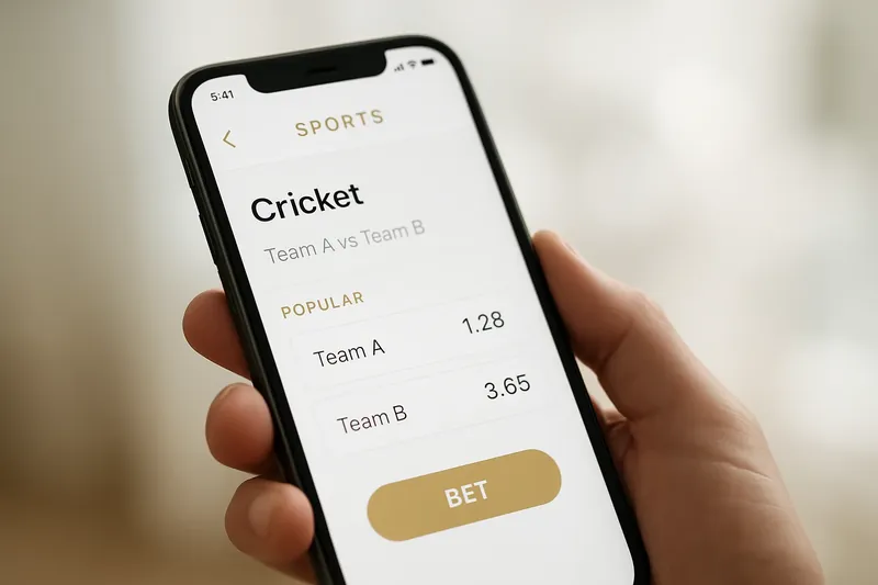Modern sports betting app interface on phone showing cricket match odds
