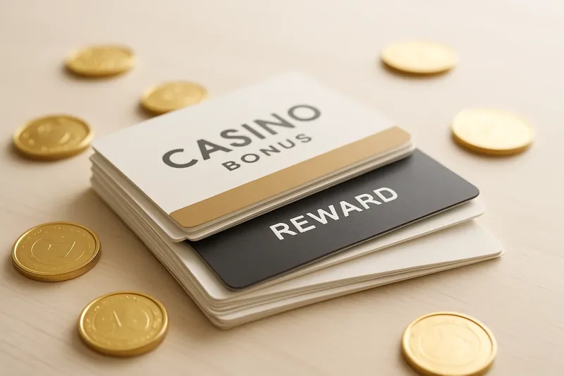 Stack of casino bonus vouchers and reward cards with scattered gold coins