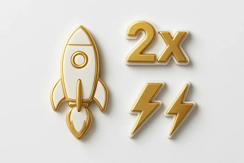 Gold and white instant game icons with rocket, multiplier, and lightning bolts