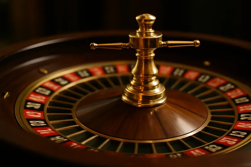 Close-up of live roulette wheel spinning under dramatic casino lighting