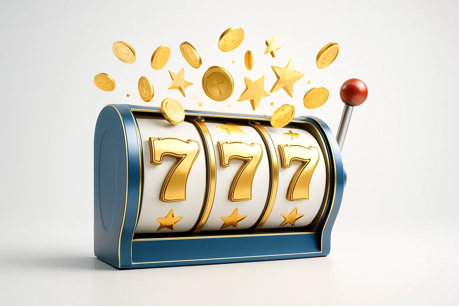 Colorful slot machine reels with gold symbols, coins, and stars bursting